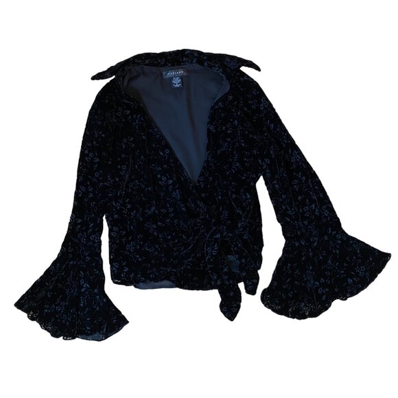 SilkLand Velvet Burnout Silk Wrap Top Floral Bell Sleeve Whimisgoth Dark Fairy-8 - Picture 2 of 15